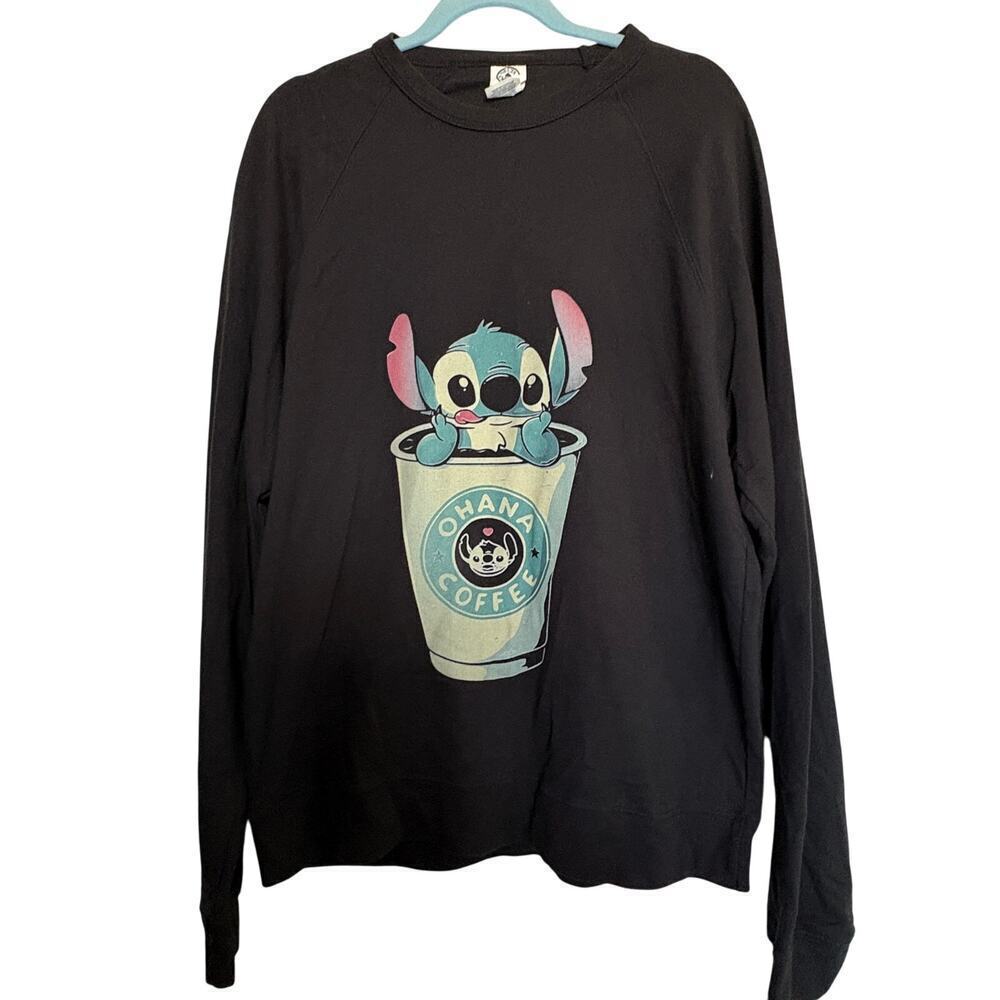 Vintage Disney Stitch Ohana Coffee Sweatshirt 2XL Cozycore Delta Fleece